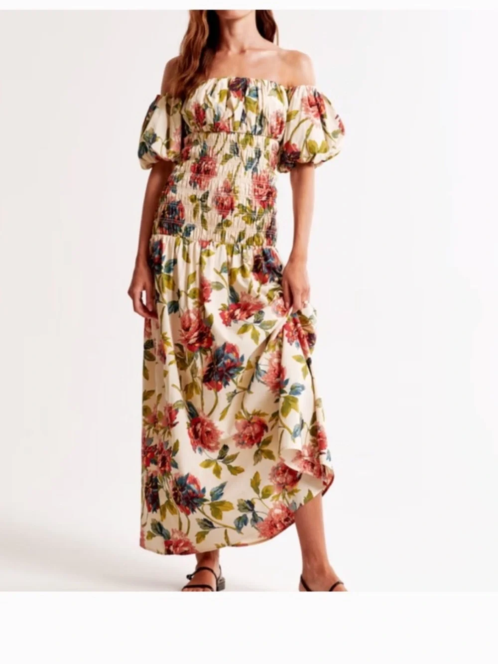 Abercrombie Floral Smocked Off Shoulder Maxi Dress Size Small Wedding Guest